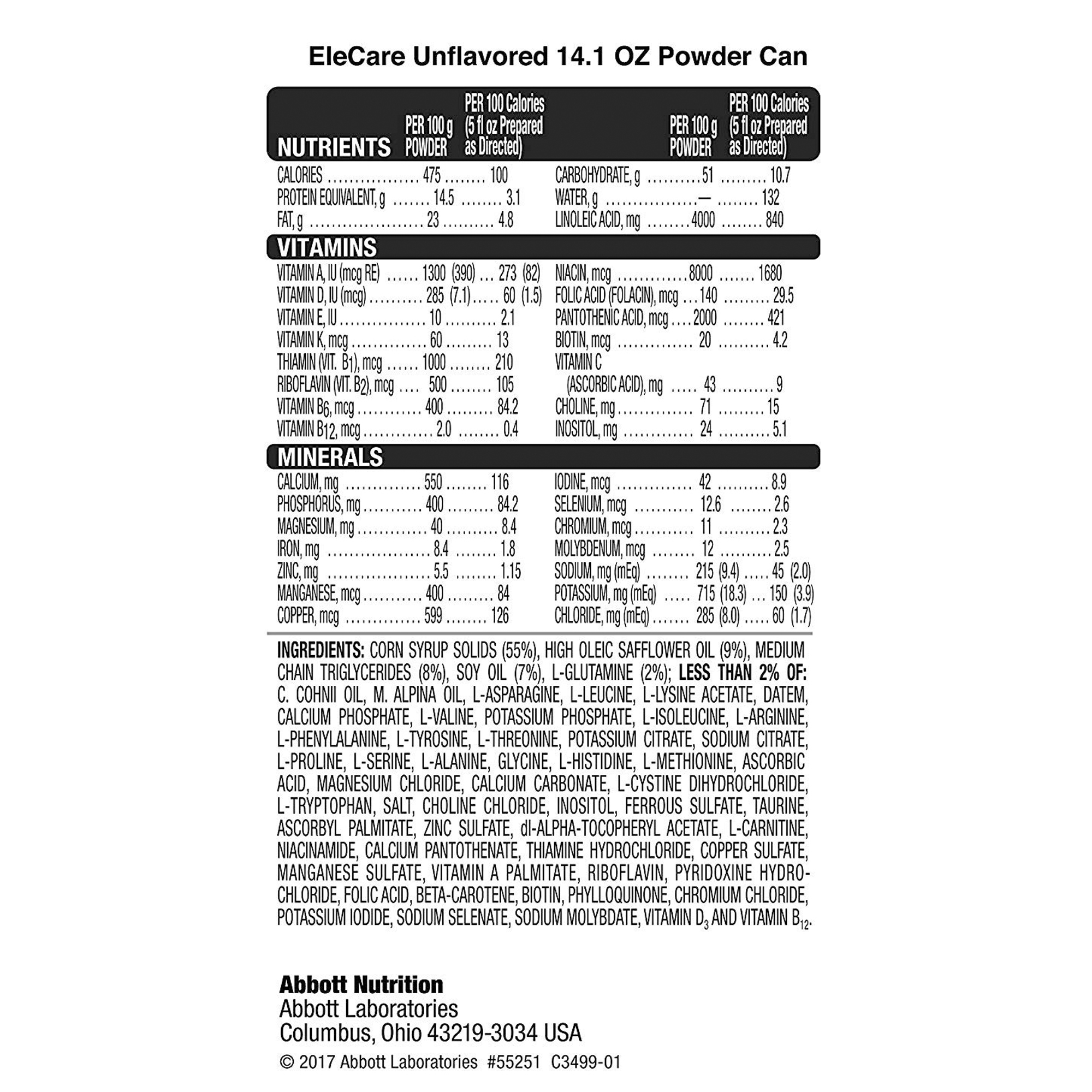 ELECARE UNFLAV PWD 14.1OZ CANS